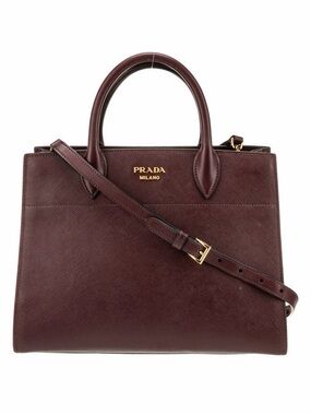 Prada Burgundy Saffiano Leather Satchel with Gold Hardware